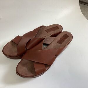 KORK-EASE Women’s Sandal Size 11/43 Wedges Brown Slip On Leather